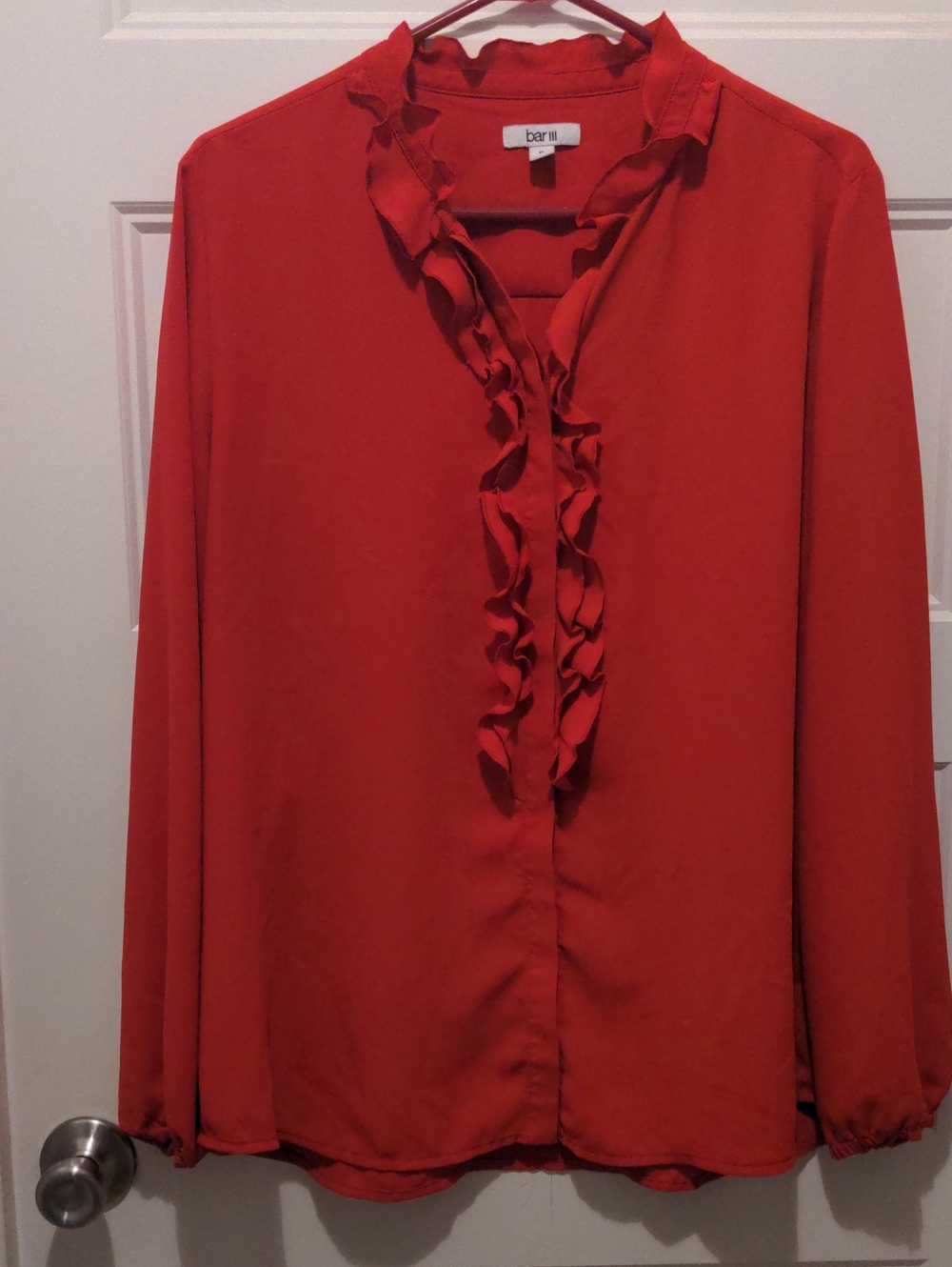 Bar III XL Bright Red Ruffle Front Long Sleeve Blouse